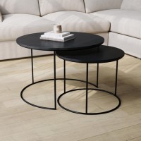 GRADE A2 - Round Black Mango Wood Nest of 2 Tables - Ruby