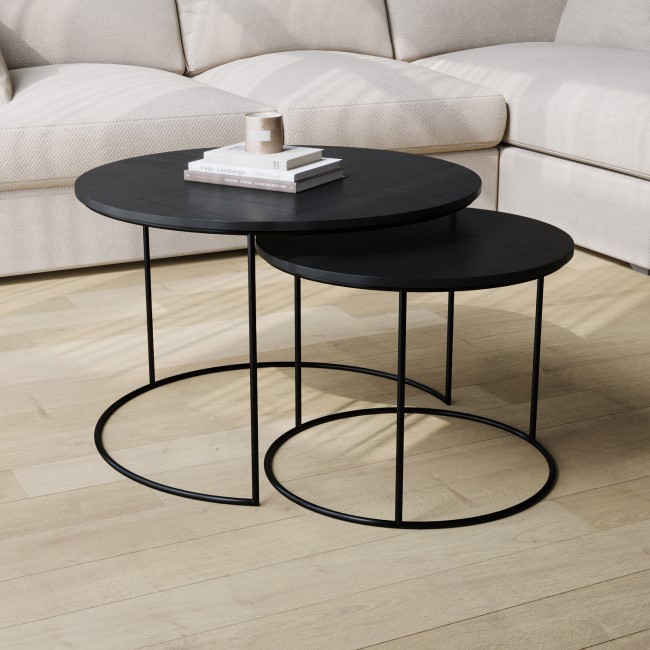 Round Black Mango Wood Nest of 2 Tables - Ruby