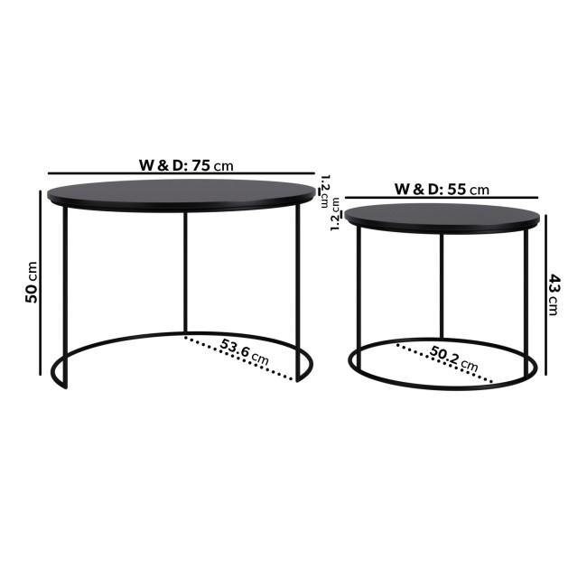 Round Black Mango Wood Nest of 2 Tables - Ruby