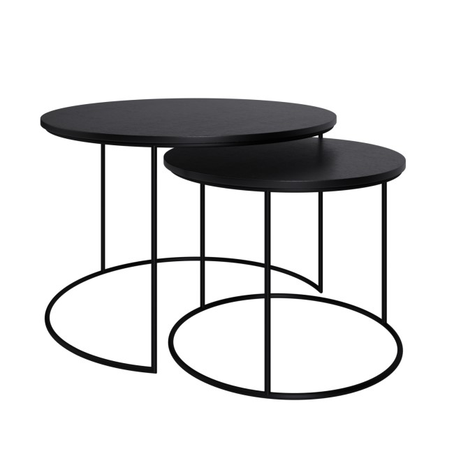 Round Black Mango Wood Nest of 2 Tables - Ruby