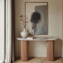 RC01IH Natural Marble & Wood Pedestal Console Table - Ashford