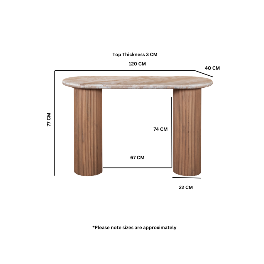 Natural Marble & Wood Pedestal Console Table - Ashford