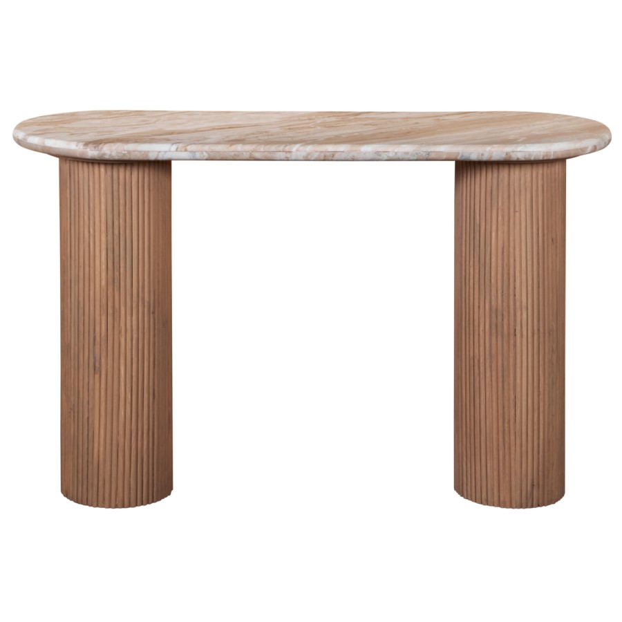 Natural Marble & Wood Pedestal Console Table - Ashford