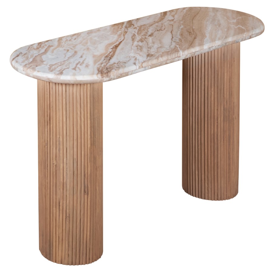 Natural Marble & Wood Pedestal Console Table - Ashford