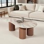 Natural Marble & Wood Pedestal Coffee Table - Ashford