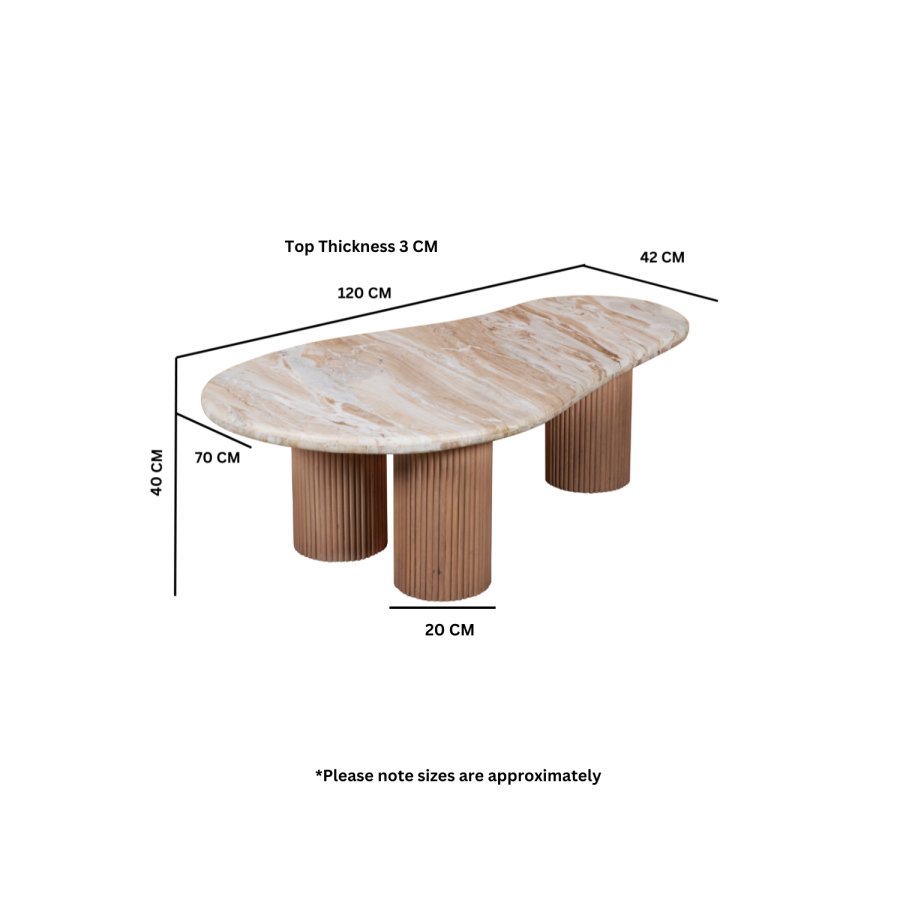 Natural Marble & Wood Pedestal Coffee Table - Ashford