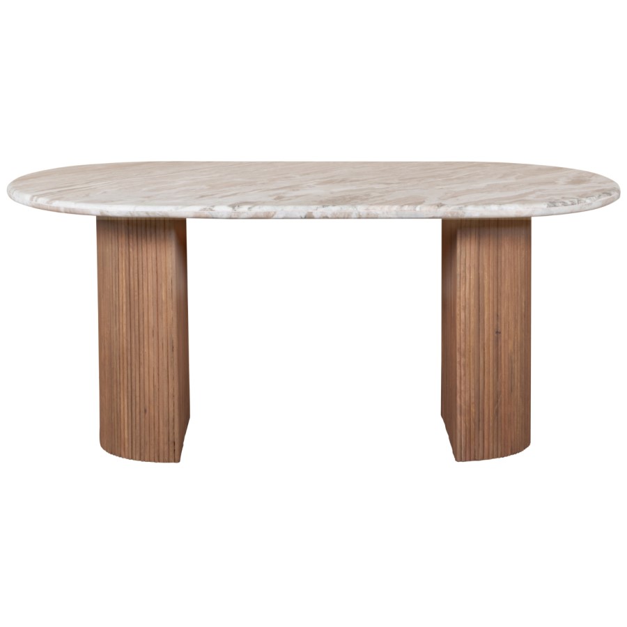 Natural Marble & Wood Pedestal 6-8 Seater Dining Table - Ashford