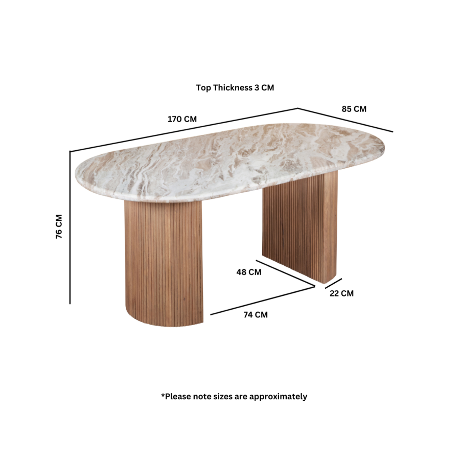 Natural Marble & Wood Pedestal 6-8 Seater Dining Table - Ashford