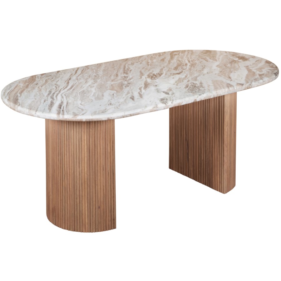 Natural Marble & Wood Pedestal 6-8 Seater Dining Table - Ashford