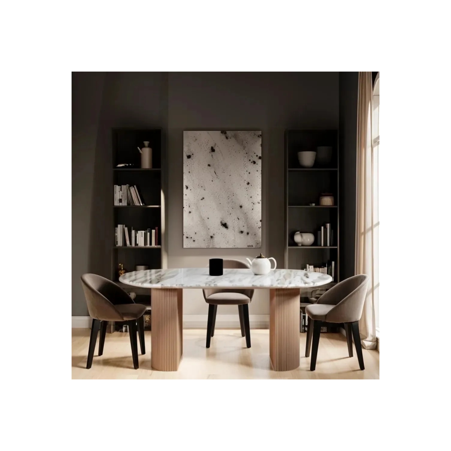 Natural Marble & Wood Pedestal 6-8 Seater Dining Table - Ashford ...