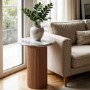 Natural Marble & Wood Pedestal Side Table - Ashford