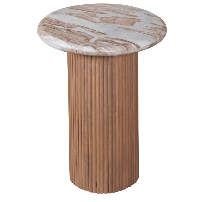 Natural Marble & Wood Pedestal Side Table - Ashford