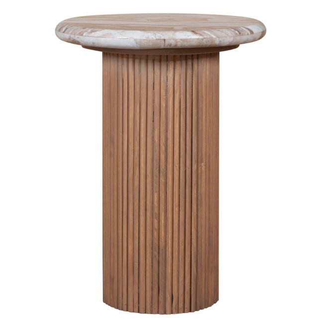 Natural Marble & Wood Pedestal Side Table - Ashford