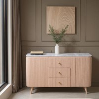 Natural Marble & Wood Extra Large Sideboard - Ashford