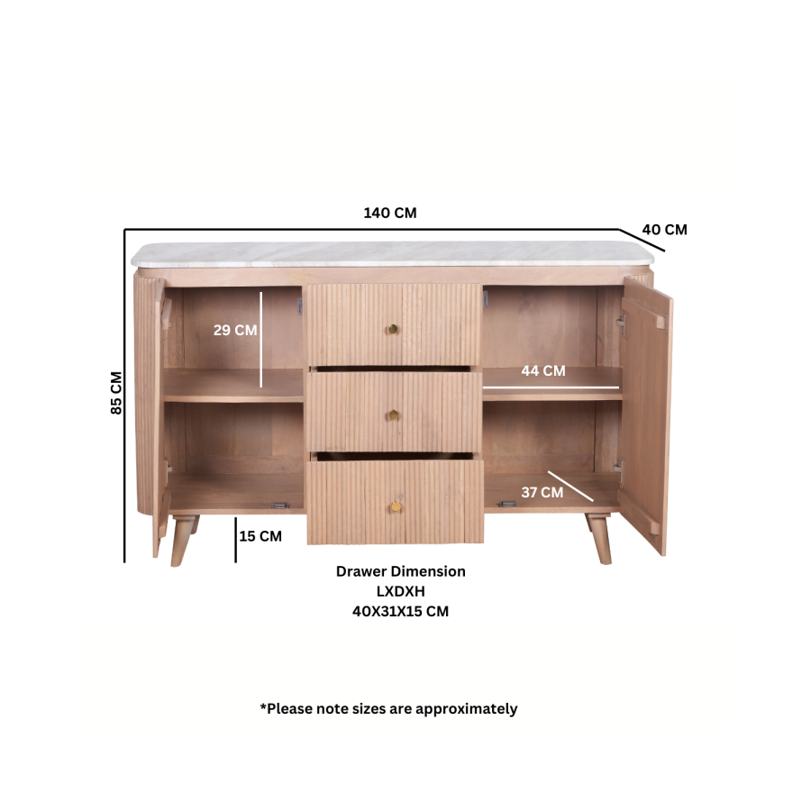 Natural Marble & Wood Extra Large Sideboard - Ashford