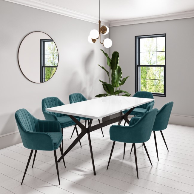 Large White Gloss Modern Dining Table - Seats 6 - Rochelle