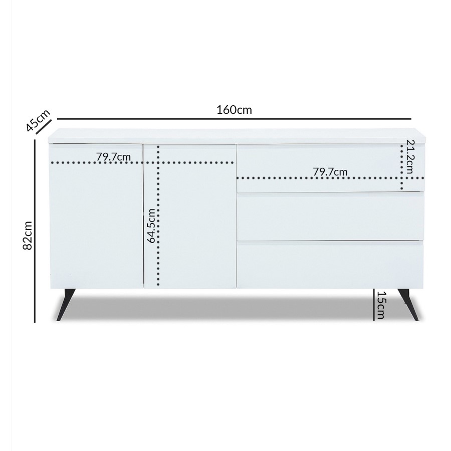 GRADE A1 - White High Gloss Sideboard with Storage - Rochelle