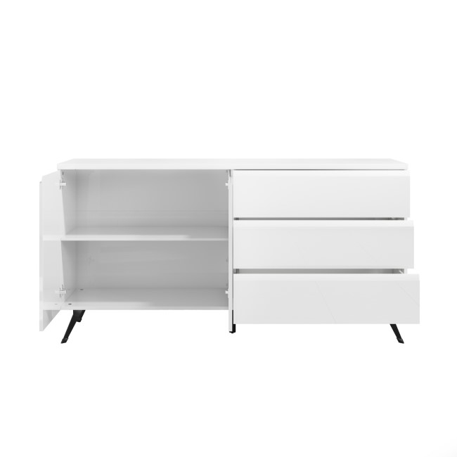 Large White High Gloss Sideboard with Drawers - Rochelle