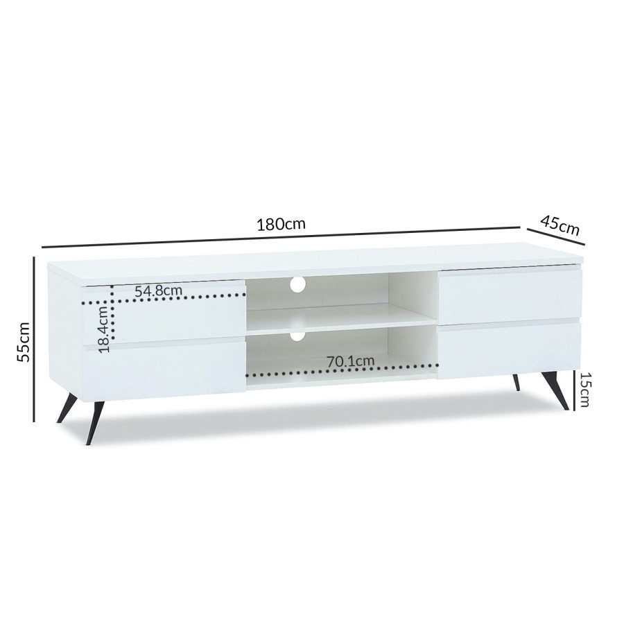 GRADE A2 - Large White Gloss TV Unit - TV's up to 77" - Rochelle