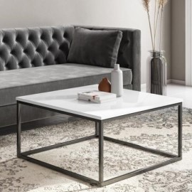 Square White Gloss Coffee Table With Black Metal Legs Rochelle Furniture123