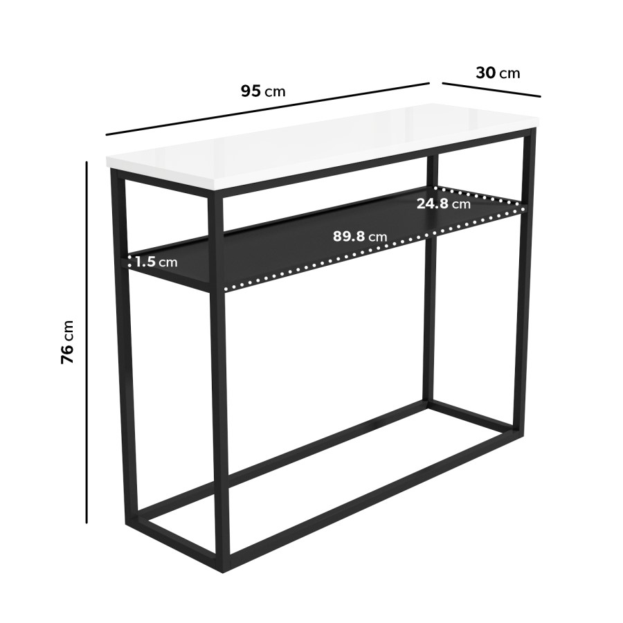 Narrow White Gloss Console Table with Shelf - Rochelle