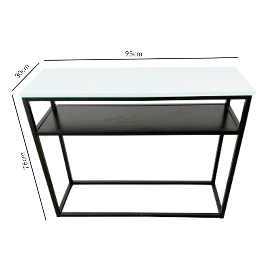 GRADE A1 - Narrow White Gloss Console Table with Black Metal Base - Rochelle
