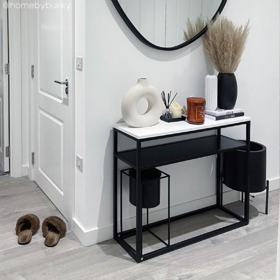 Narrow White Gloss Console Table with Shelf - Rochelle