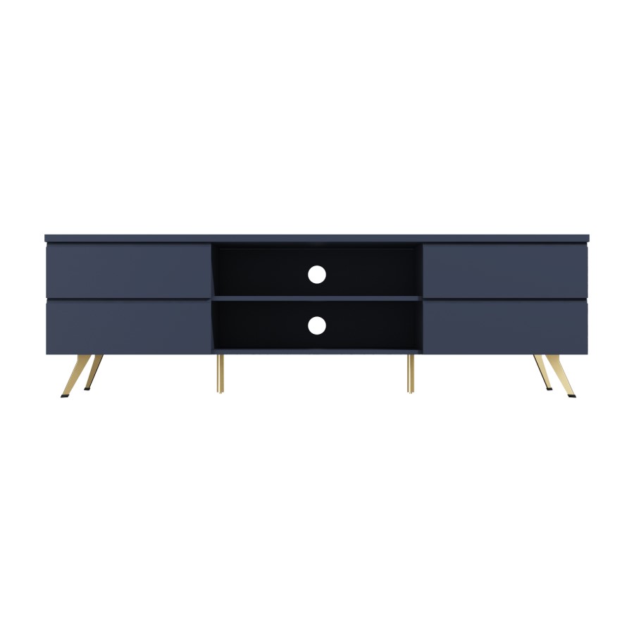 GRADE A1 - Large Navy TV Unit with Storage - TV's up to 77" - Rochelle