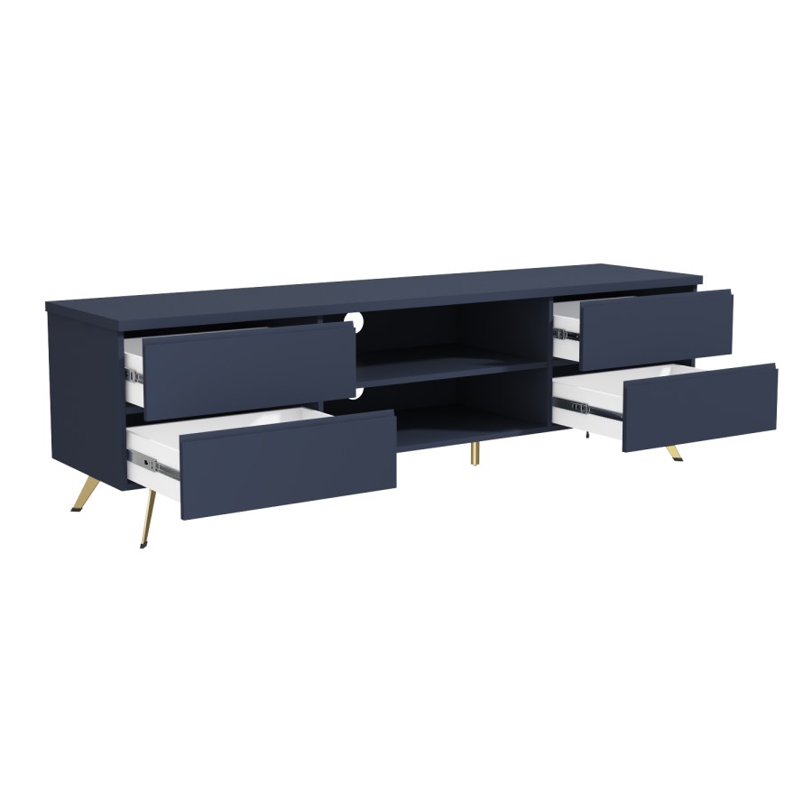 GRADE A1 - Large Navy TV Unit with Storage - TV's up to 77" - Rochelle