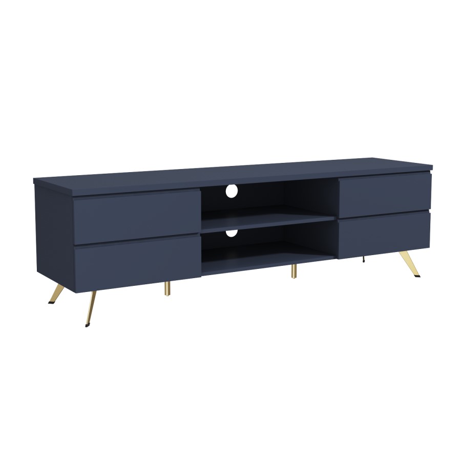 GRADE A1 - Large Navy TV Unit with Storage - TV's up to 77" - Rochelle