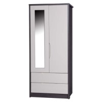 One Call Furniture Avola Premium Plus 2 Door Combi Wardrobe with Mirror in Grey with Sand Gloss