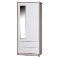 One Call Furniture Avola Premium Plus 2 Door Combi Wardrobe with Mirror in Champagne with Cream Glos