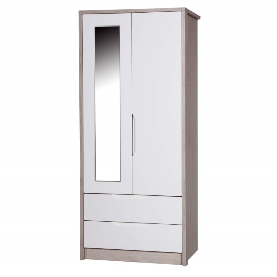 One Call Furniture Avola Premium Plus 2 Door Combi Wardrobe with Mirror in Champagne with Cream Glos