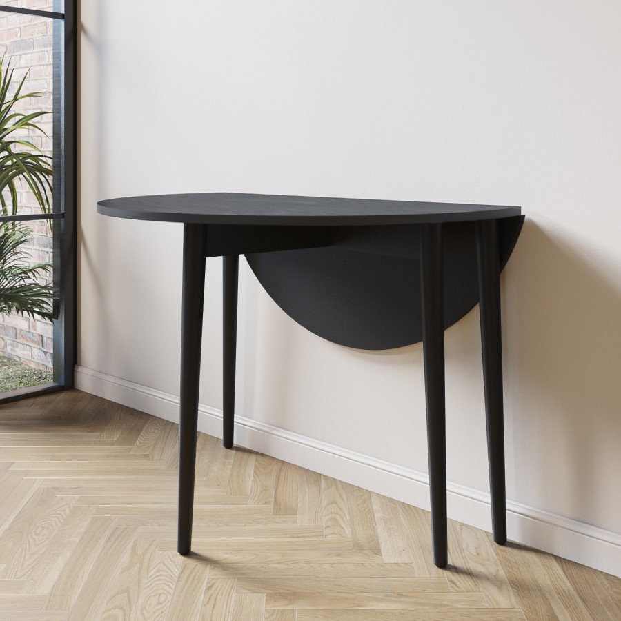 Small Round Black Folding Drop Leaf Dining Table - Seats 2-4 - Rudy