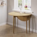 RDY002 Small Round Oak Folding Drop Leaf Extendable Dining Table - Seats 2 - 4 - Rudy