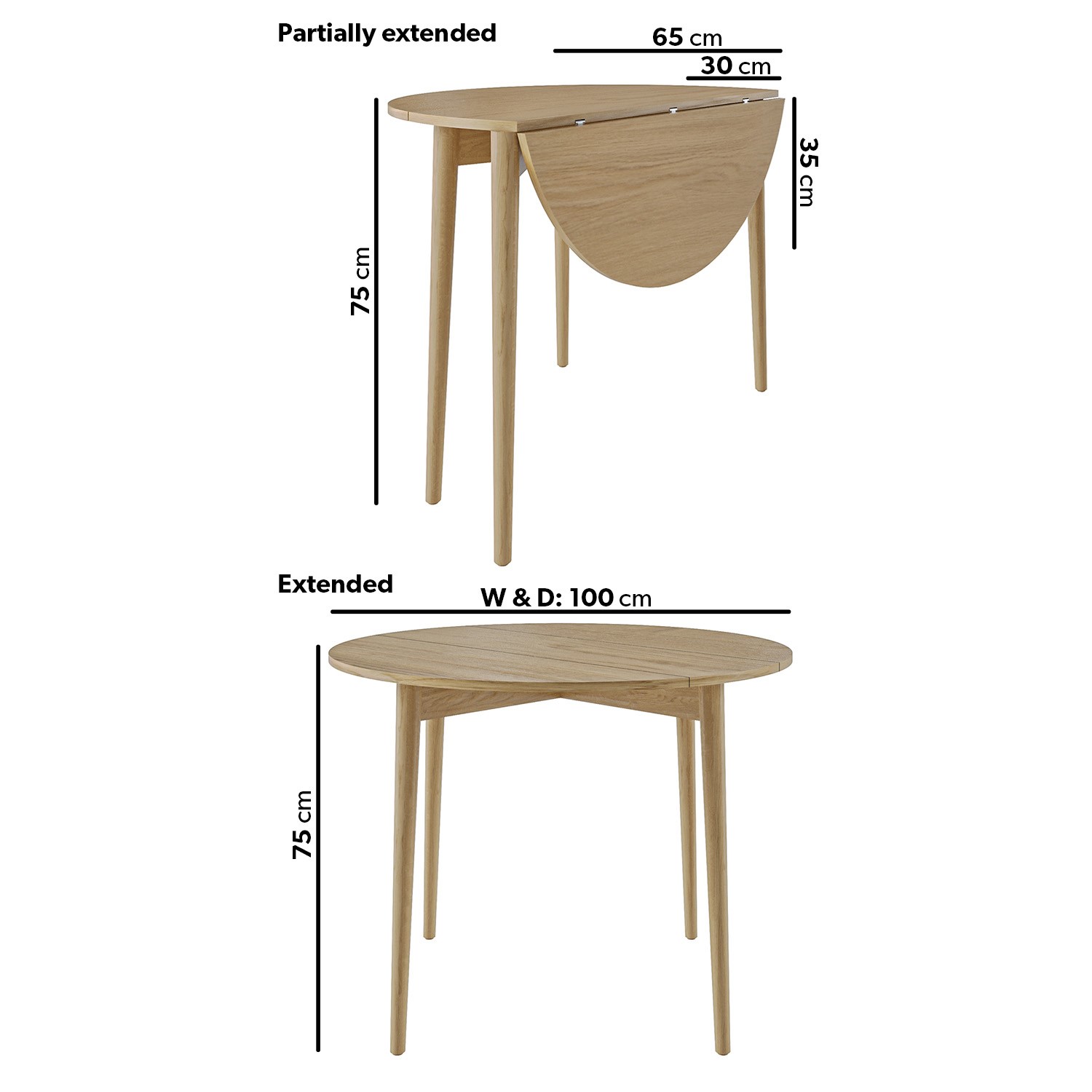 GRADE A1 - Round Oak Folding Drop Leaf Dining Table - Seats 4 - Rudy ...