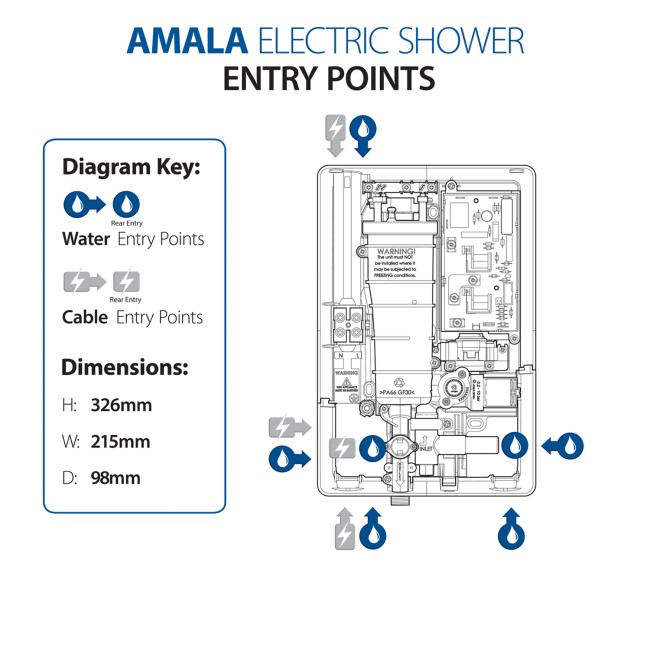 Triton Amala Metallic 8.5kW Black Electric Shower with Brushed Brass Push Button