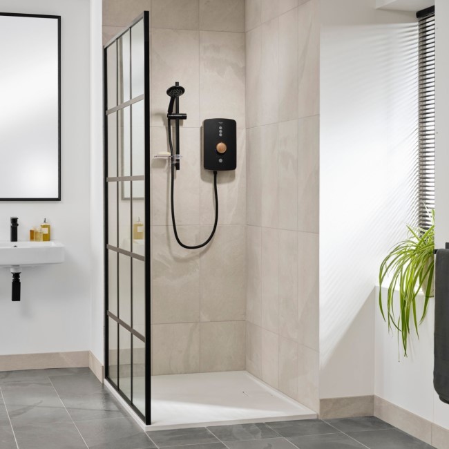 Triton Amala Metallic 8.5kW Black Electric Shower with Brushed Copper Push Button