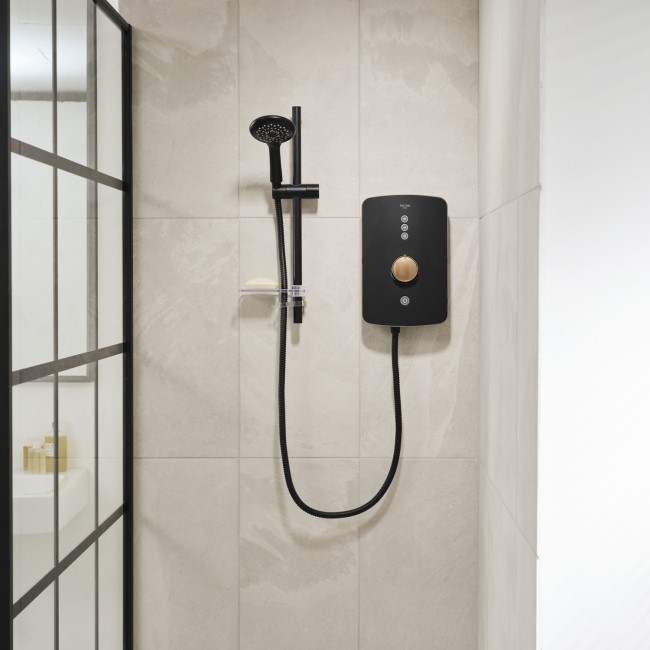 Triton Amala Metallic 8.5kW Black Electric Shower with Brushed Copper Push Button