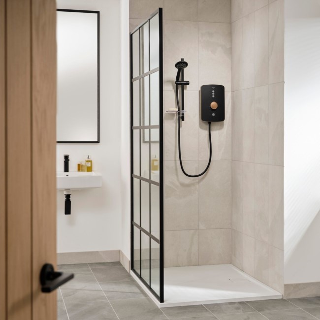 Triton Amala Metallic 8.5kW Black Electric Shower with Brushed Copper Push Button