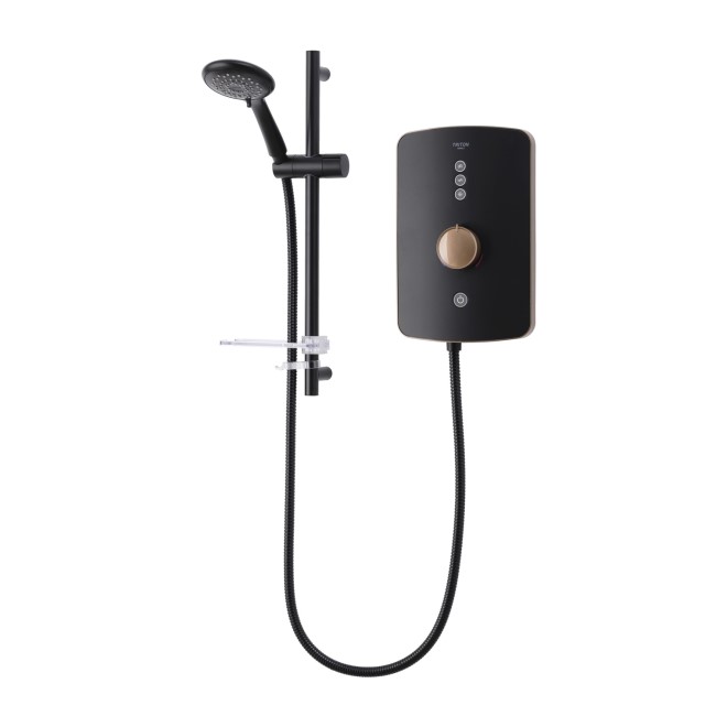 Triton Amala Metallic 9.5kW Black Electric Shower with Brushed Copper Push Button