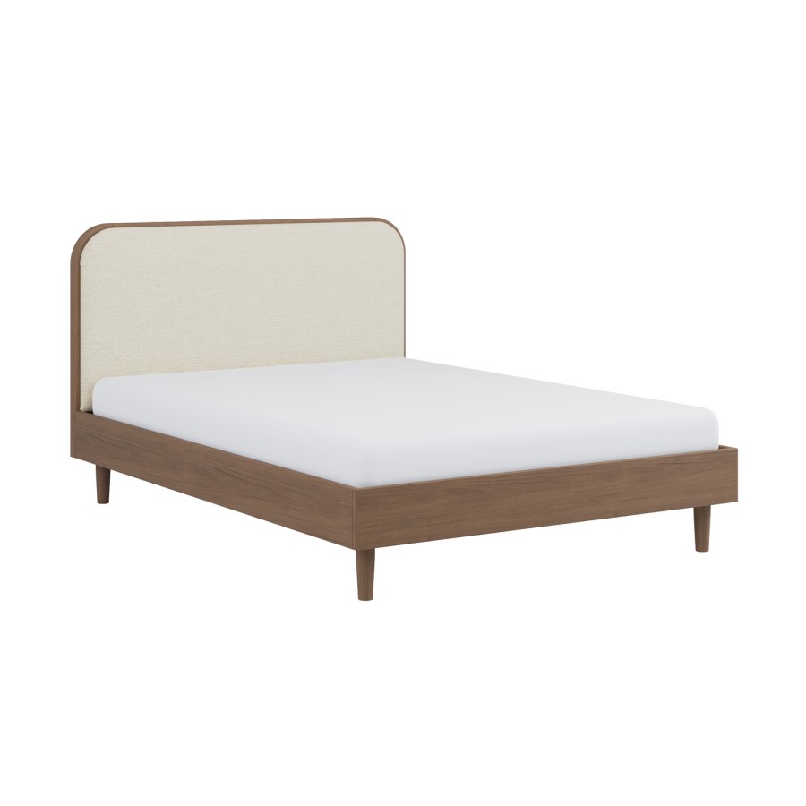 Walnut Double Wooden Bed Frame With Upholstered Curved Headboard - Reece