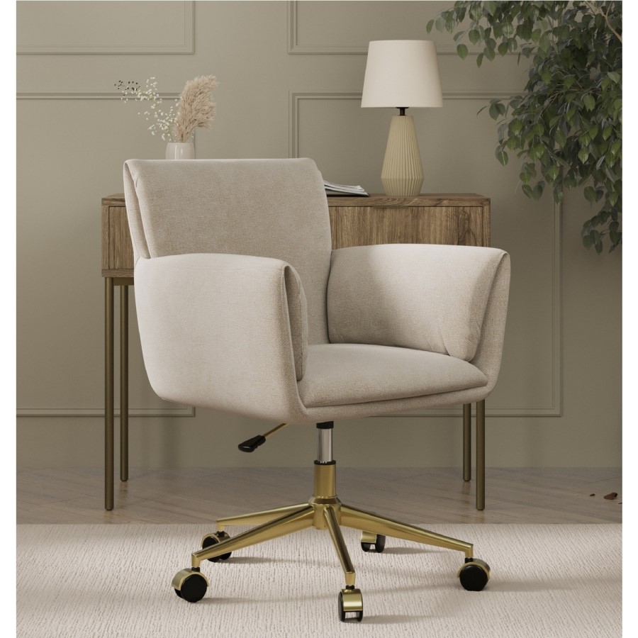 Beige Chenille Swivel Office Chair - Reed 