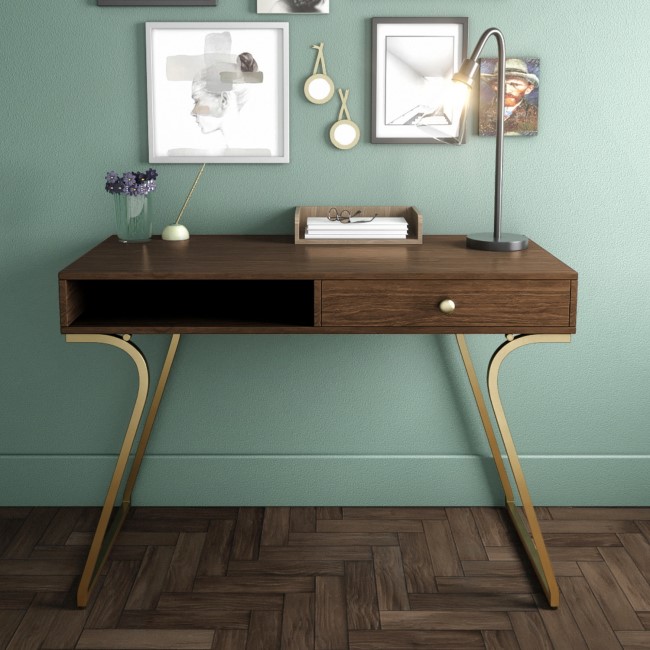 Wooden Desk with Storage Drawer and Brass Legs - Reed