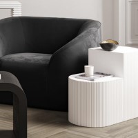White Ribbed Set of 2 Side Table - Reed White Ribbed Set of 2 Side Table - Reed
