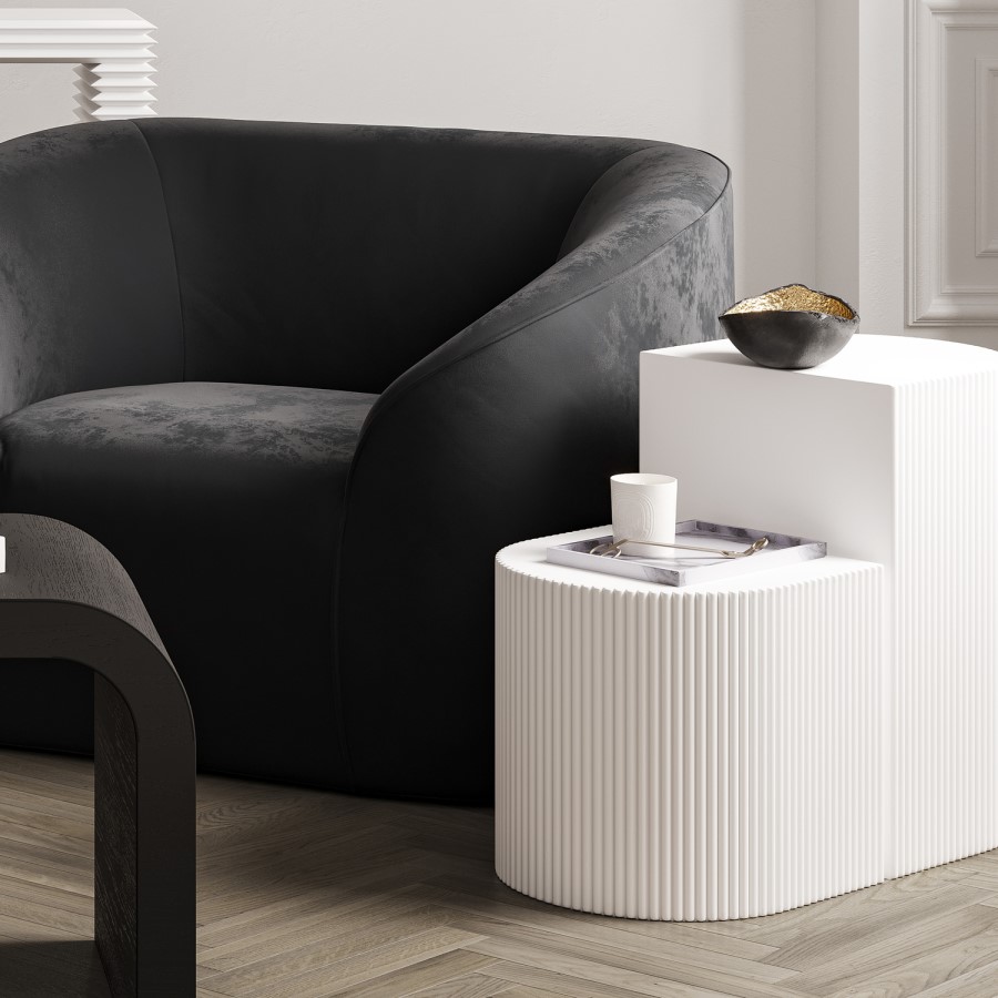 White Ribbed Set of 2 Side Table - Reed