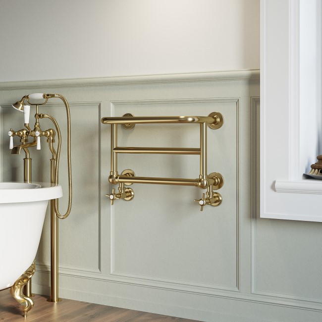 Brass Traditional Heated Towel Shelf Radiator 350 x 550mm- Regent