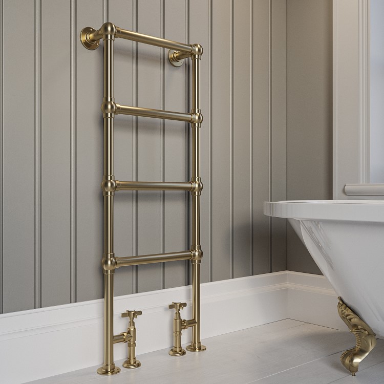 Brass Vertical Traditional Towel Rail Radiator 1200 x 479mm - Regent