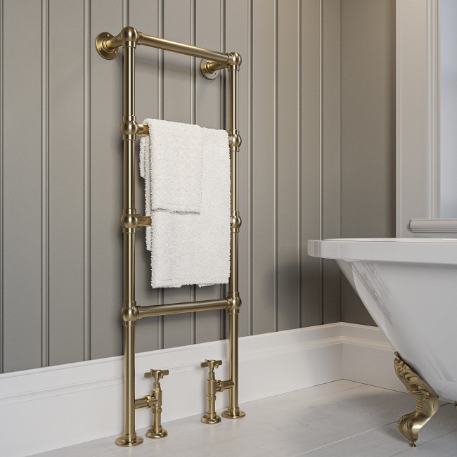 Brass Vertical Traditional Towel Rail Radiator 1200 x 479mm - Regent