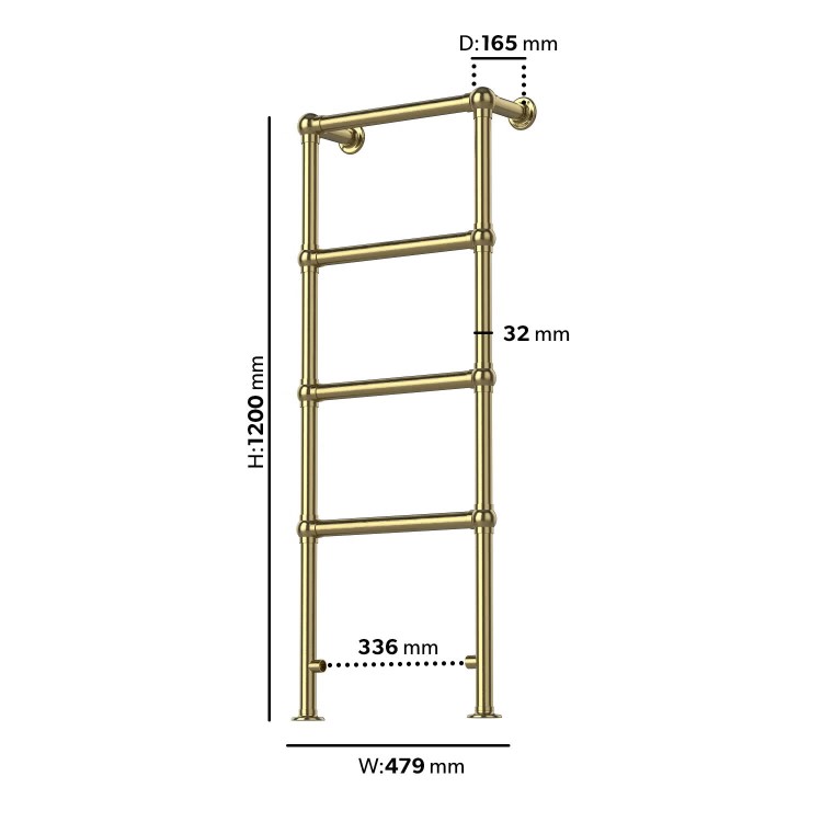 Brass Vertical Traditional Towel Rail Radiator 1200 x 479mm - Regent